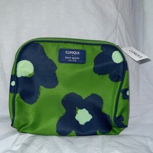 NWT Clinique x Kate Spade Makeup Bag Pouch Green and Blue Floral
